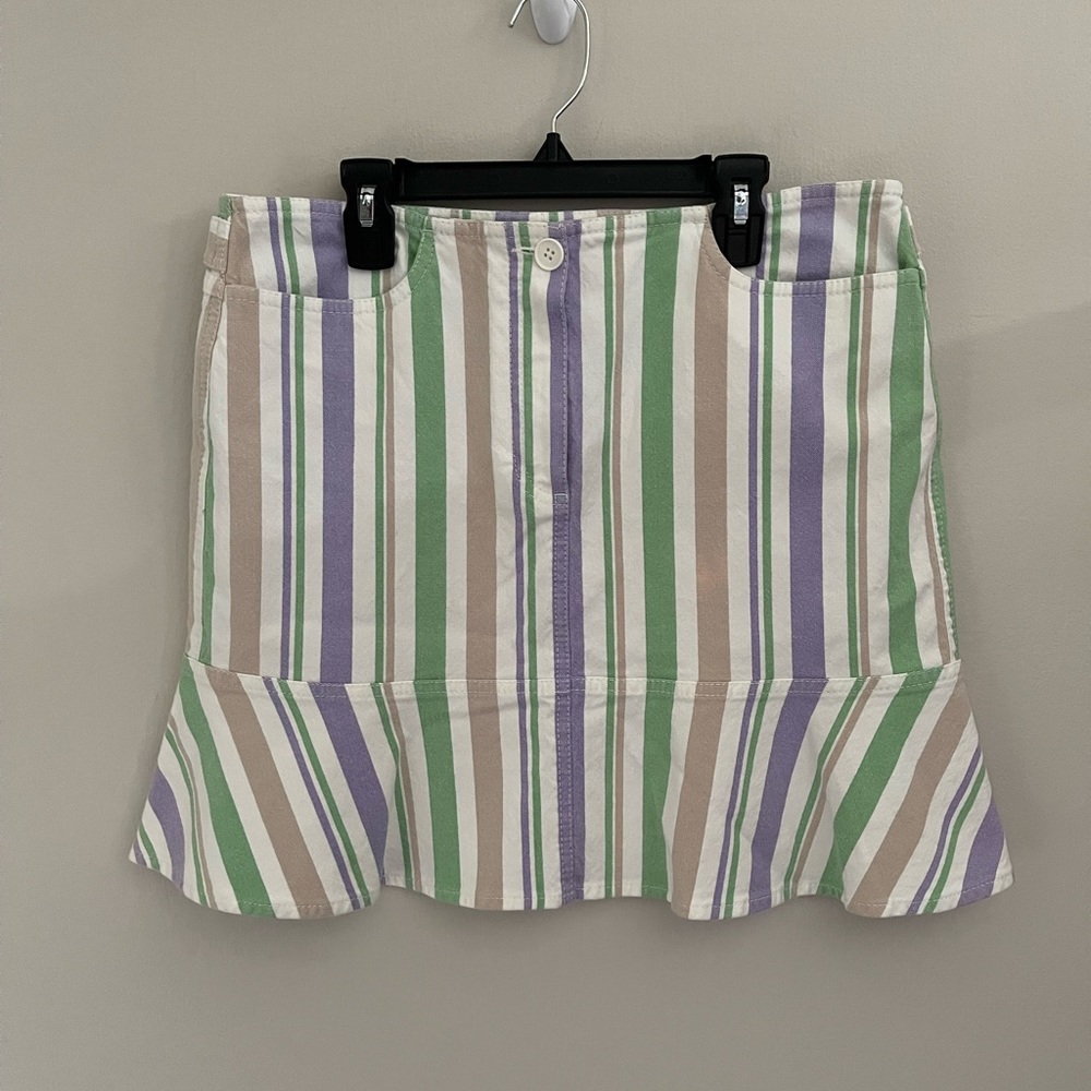 Loft Vintage Striped Ruffle Denim Skirt